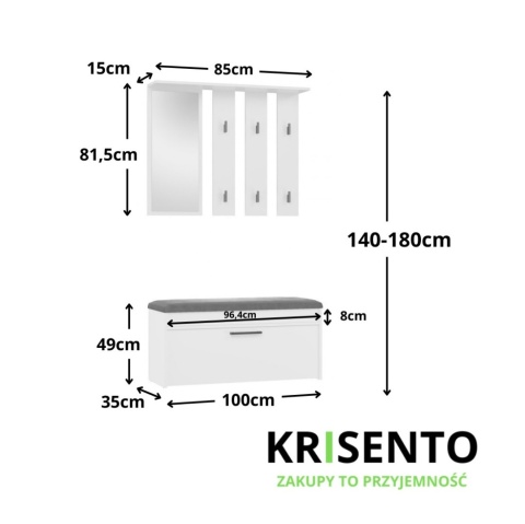 Nowoczesna garderoba z siedziskiem biała GAR-106-BIEL-MAT
