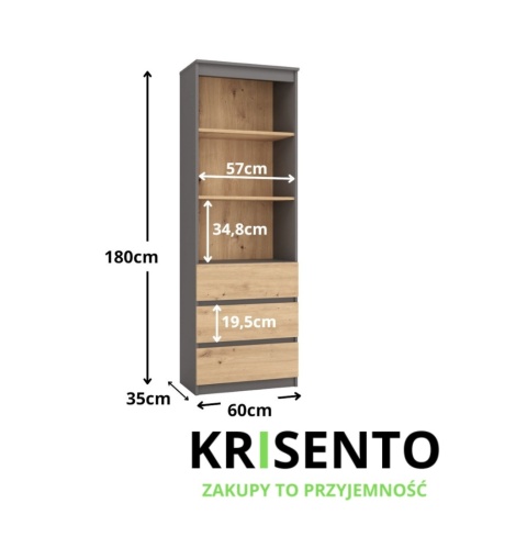 Regał z szufladami antracyt - artisan RE-1424-ANT-ART