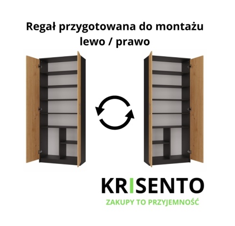 Regał zamknięty antracyt - dąb RE-1427-ANT-ART