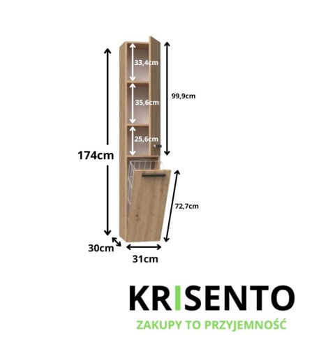 Slupek lazienkowy z koszem dąb artisan LAZ-1316-ART