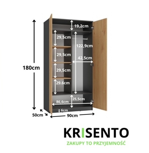 Szafa 90 cm antracyt - dąb artisan SZAF-1002-ANT-ART