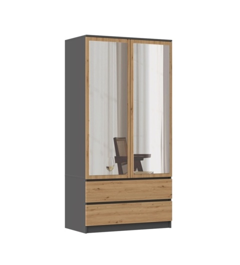 Zamknięta szafa z lustrami 90 cm SZAF-1009-ANT-ART widoczna w półprofilu
