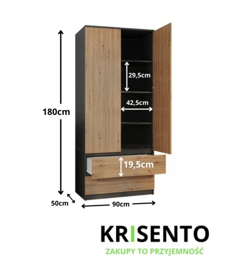 Szafa dwudrzwiowa z półkami 90 cm SZAF-1008-ANT-ART