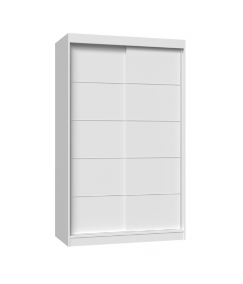 Zamknięta biała szafa SZAF-1013-BIEL-MAT w matowym wykończeniu widoczna w półprofilu.