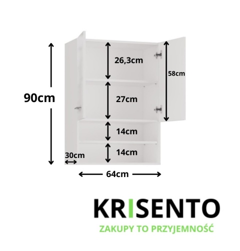 Szafka biała wisząca 64x90cm LAZ-1304-BIEL-MAT