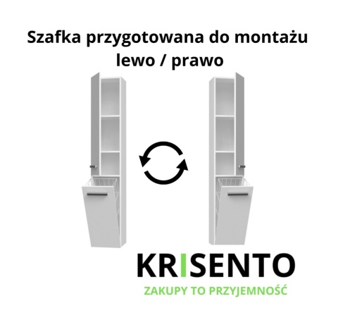 Schemat techniczny słupka LAZ-1316-BIEL-MAT prezentujący uniwersalny montaż drzwiczek na lewą lub prawą stronę