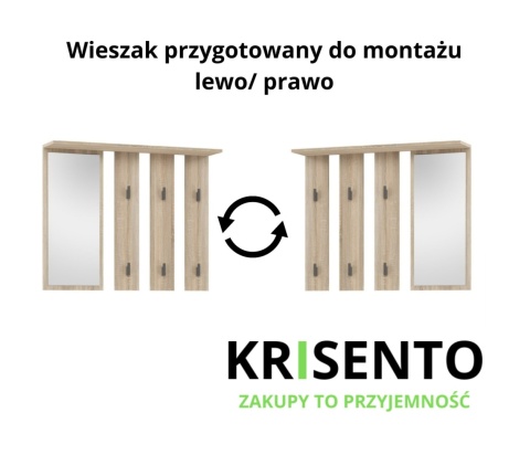 Schemat techniczny wieszaka WIESZ-606-SON prezentujący możliwość montażu wieszaka po lewej lub prawej stronie.