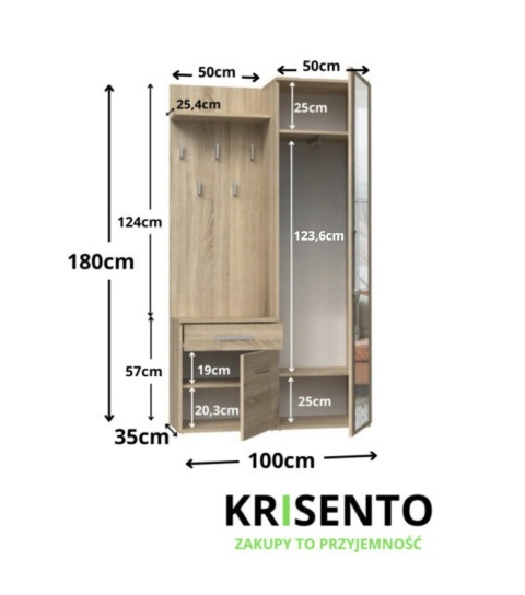 Wieszak z szafką na buty i szafa dąb sonoma GAR-104-SON