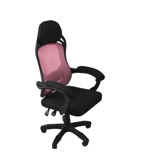 Fotel obrotowy odchylany mikrosiatka czarno-różowy