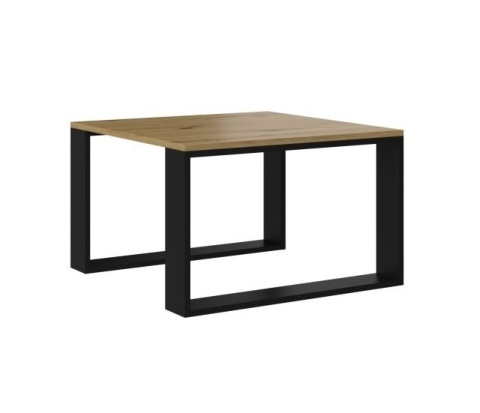 Stolik STOL-801-ART-CZERN w kolorze dąb artisan z czarną podstawą widoczny w półprofilu.