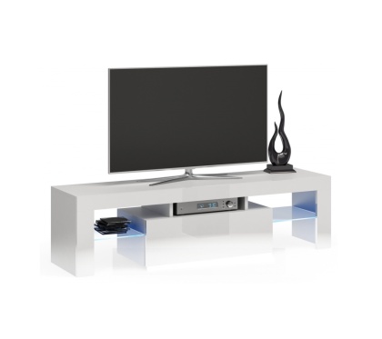 STOLIK SZAFKA RTV DEKO 140CM BIAŁY POŁYSK SZYBA