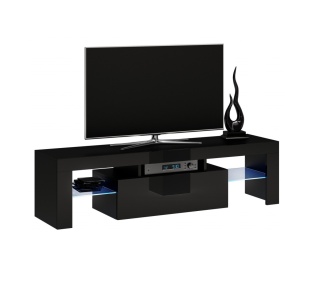 STOLIK SZAFKA RTV DEKO 140CM CZERŃ POŁYSK SZYBA