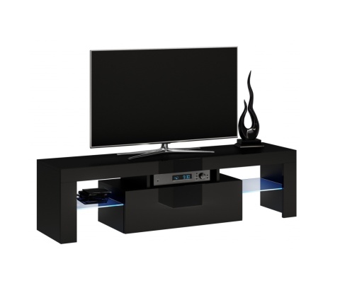 STOLIK SZAFKA RTV DEKO 140CM CZERŃ POŁYSK SZYBA