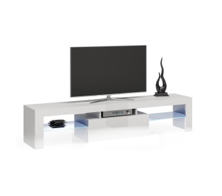 STOLIK SZAFKA RTV DEKO 160CM BIAŁY POŁYSK SZYBA