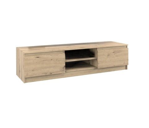 Szeroka szafka RTV-502-ART w kolorze dąb artisan widoczna w eleganckim półprofilu.