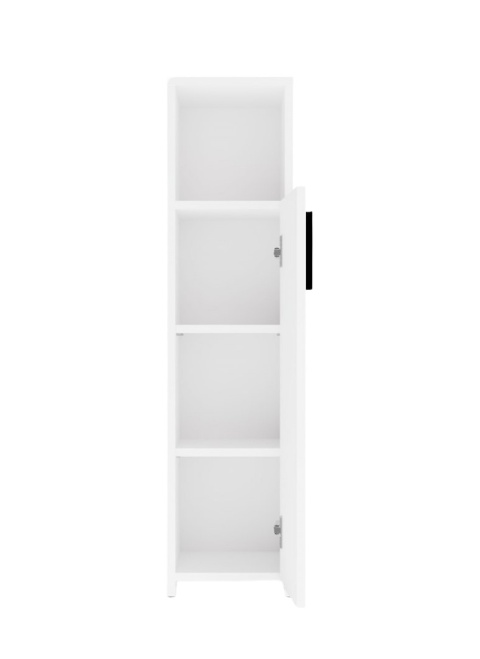 Otwarty wąski słupek łazienkowy 25 cm LAZ-1337-BIEL-MAT - widok wnętrza i półek od przodu.