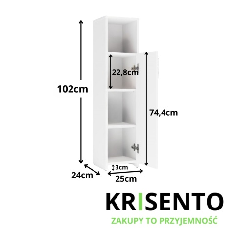 Wymiary wąskiego słupka łazienkowego 25 cm LAZ-1337-BIEL-MAT.
