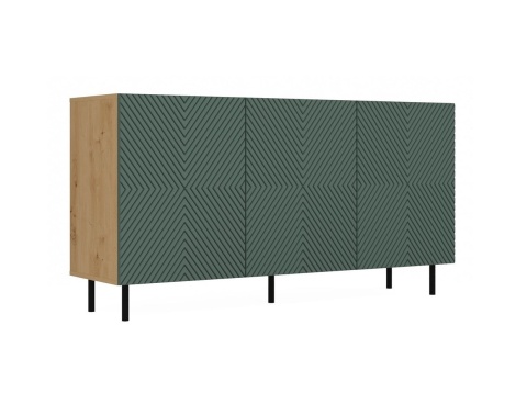 Zamknięta zielona komoda 150 cm KOM-923-ART-ZIEL widoczna w półprofilu.