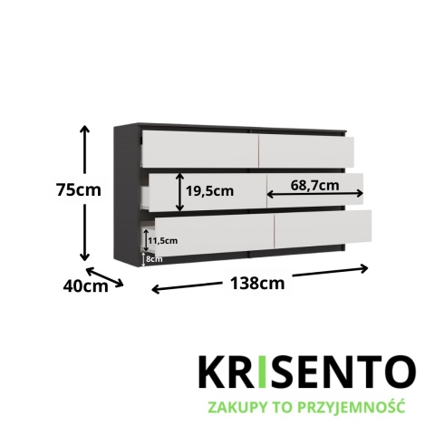 Wymiary komody KOM-906-ANT-BIEL-MAT.