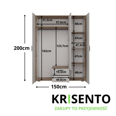Wymiary Szafa 150 cm SZAF-1019-KASZ-EVO/