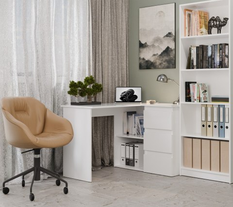 Biurko w kształcie litery L BIUR-736-BIEL-MAT-P