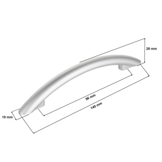 Uchwyt Meblowy Łuk Długość 140mm Rozstaw 96mm Srebrny