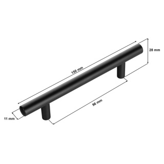 Uchwyt Meblowy Reling Długość 150mm Rozstaw 96mm Czerń Mat