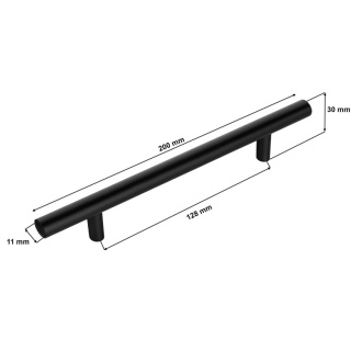 Uchwyt Meblowy Reling Długość 200mm Rozstaw 128mm Czerń Mat