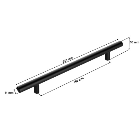 Uchwyt Meblowy Reling Długość 230mm Rozstaw 160mm Czerń Mat