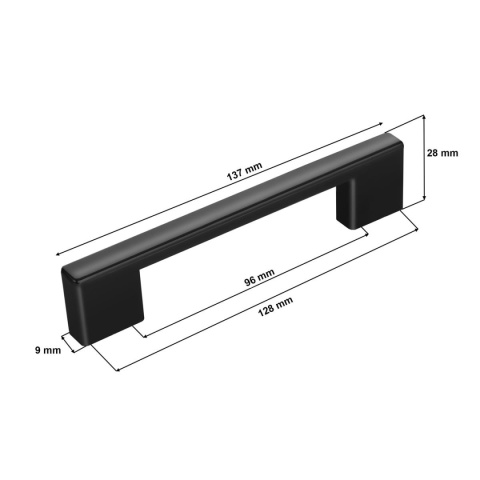Uchwyt Meblowy UL Długość 137mm Rozstaw 96mm i 128mm Czerń Połysk