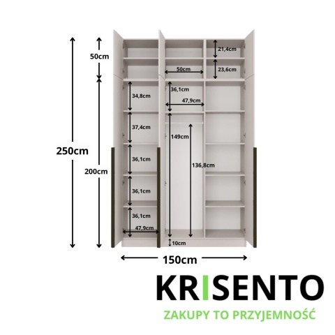 Szafa do przedpokoju wysoka z nadstawką SZAF-1020-NADST-KASZ-CU-150CM