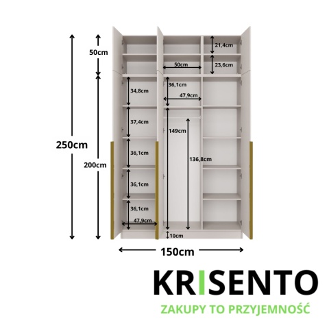 Wysoka szafa z nadstawką SZAF-1020-NADST-KASZ-ZU-150CM