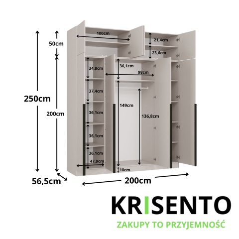 Wysoka szafka do przedpokoju z nadstawką SZAF-1020-NADST-KASZ-CU-200CM