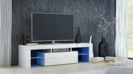 STOLIK SZAFKA RTV DEKO 140CM BIAŁY POŁYSK SZYBA