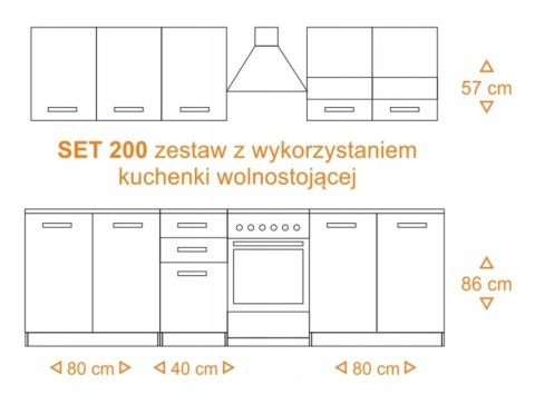 ZESTAW MEBLI KUCHENNYCH SET 200 BIEL DĄB ARTISAN