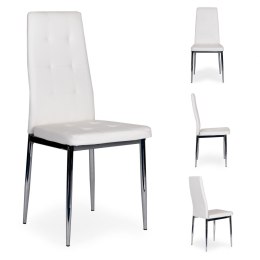 Zestaw 4 Krzeseł z Białej Pikowanej Ekoskóry Chrom