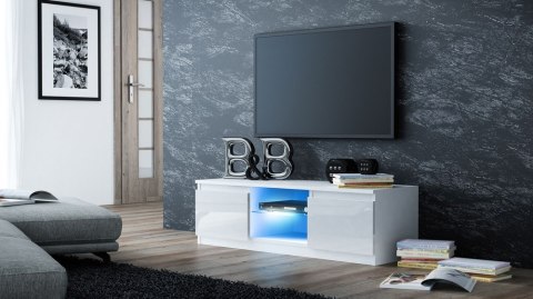 Szafka pod telewizor podświetlana biały połysk 120cm RTV-501-BIEL-POL+L