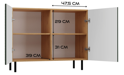 KOMODA NA NÓŻKACH 2 DRZWI RYFLOWANE FRONTY DĄB ARTISAN - ZIELEŃ KOMODA NA NÓŻKACH 2 DRZWI RYFLOWANE FRONTY DĄB ARTISAN - ZIELEŃ