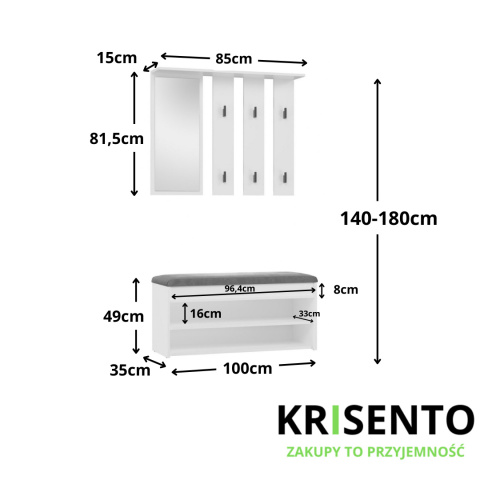 Komplet mebli do przedpokoju GAR-107-BIEL-MAT
