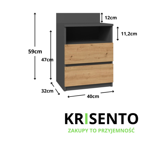 Szafka nocna antracyt - dąb artisan SN-303-ANT-ART