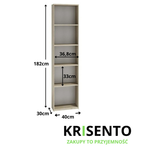 Wąski regał na książki 40cm dąb sonoma RE-1401-SON