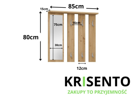 Wieszak na ubrania z lustrem dąb artisan WIESZ-602-ART