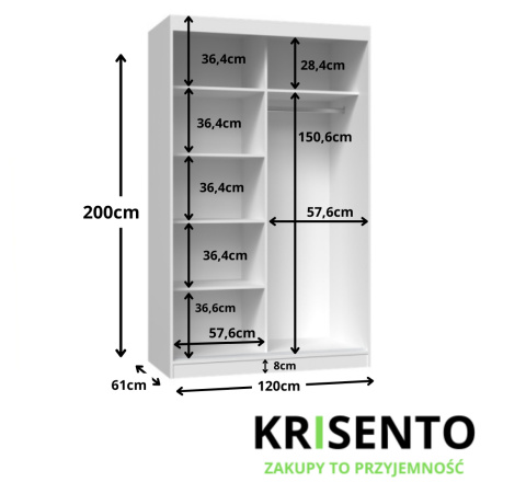 Biała szafa do sypialni 120 cm SZAF-1015-BIEL-MAT