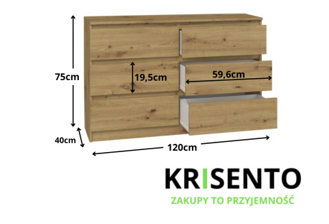 Komoda 120x40 cm dąb artisan KOM-905-ART