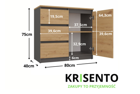 Komoda 80 cm KOM-910-ANT-ART-BA