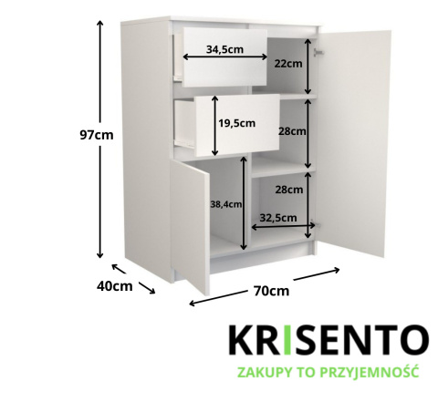 Komoda biała szerokość 70 cm KOM-911-BIEL-MAT