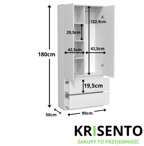Tania szafa na ubrania 90 cm SZAF-1008-BIEL-MAT