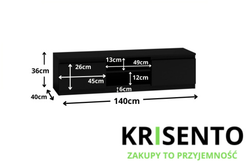 Czarna szafka rtv 140cm RTV-502-CZERN-MAT