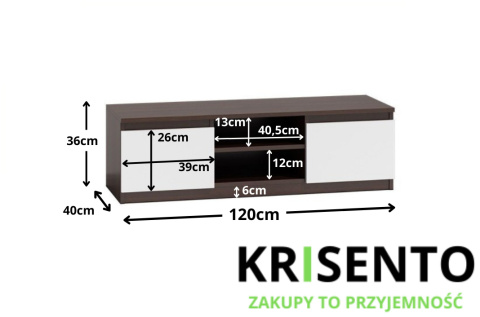 Mała szafka rtv 120cm biel - wenge RTV-501-WEN-BIEL