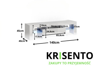 STOLIK SZAFKA RTV DEKO 140CM BIAŁY POŁYSK SZYBA